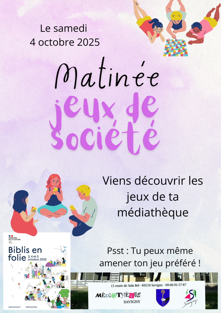 Matinée jeux de société le samedi 4 octobre de 10h à 12h à la médiathèque de Savigny
